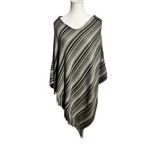 Cejon Boho Y2K 90s Poncho Black Gray Tan Fringe VNeck Pullover Asymmetric Hem OS